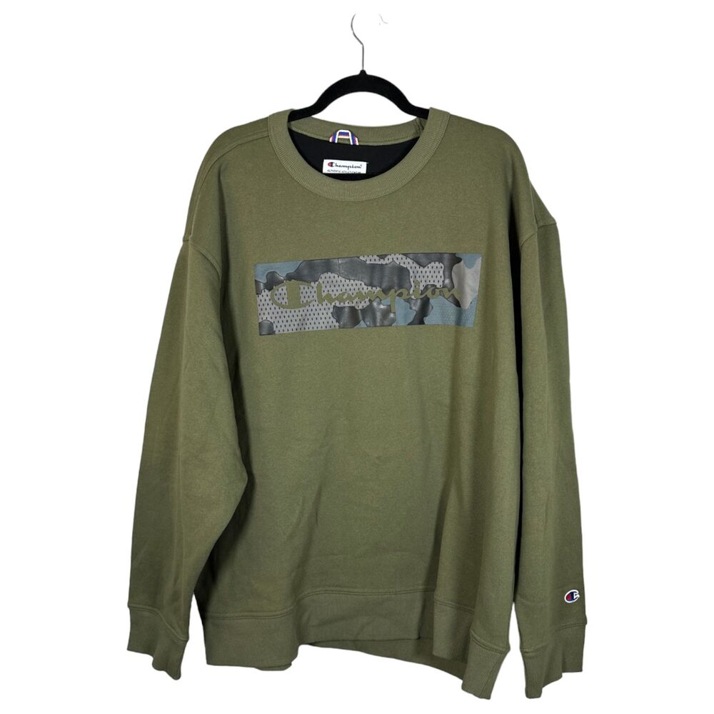 Champion Olive Green Camo Graphic Crew Neck Sweatshirt Men's Size 2XL